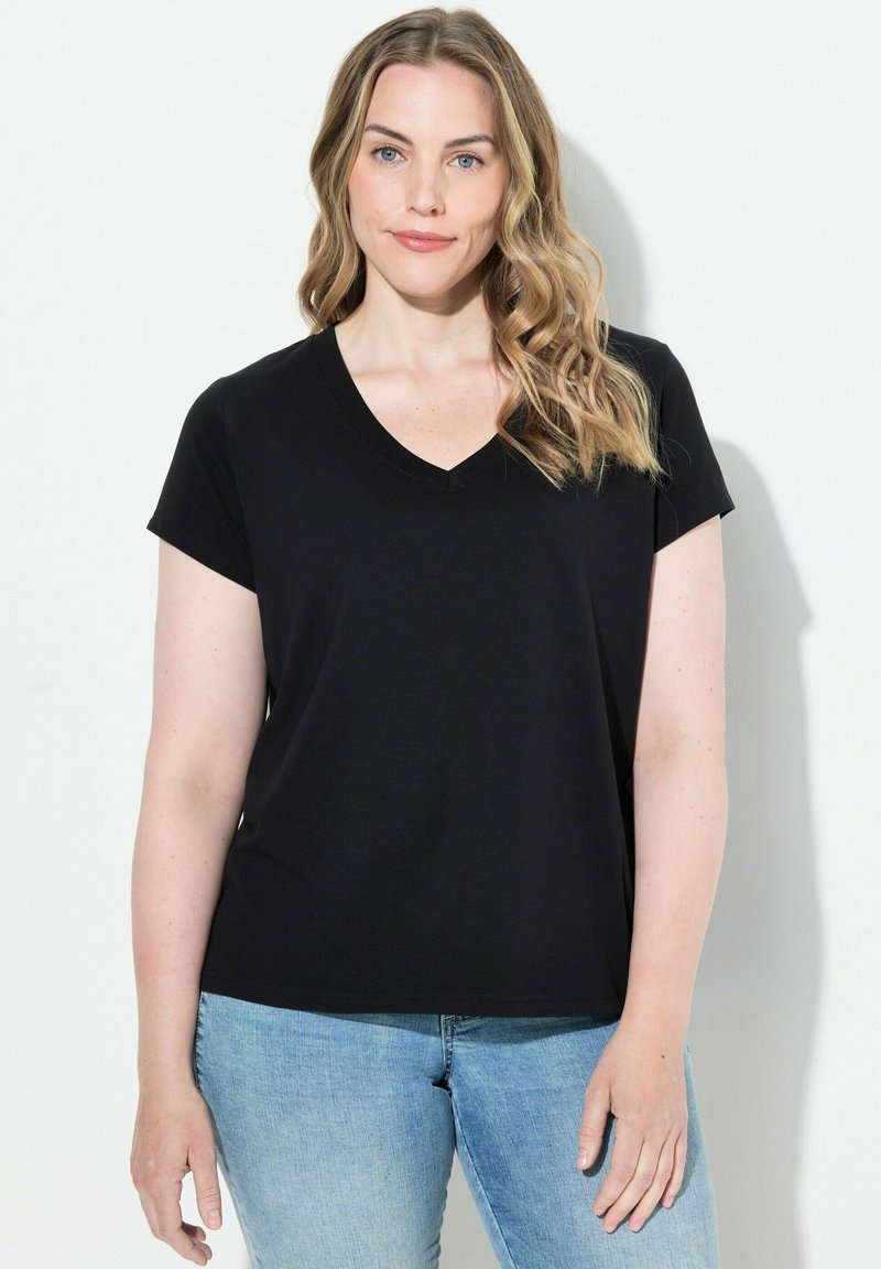 LAURASØN KLEINER KNOTEN V-AUSSCHNITT HALBARM - T-shirt basic - black
