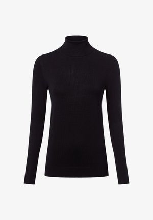 Maglione a collo alto di colore nero, realizzato in morbido tessuto a maglia. Design aderente con maniche lunghe e polsini a coste, caratterizzato da un colletto alto. Stile pulito e minimalista.