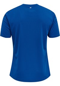 Kortærmet sports T-shirt i livlig blå med glat, let stof og rund halsudskæring. Har minimal syning og et logo på ryggen.