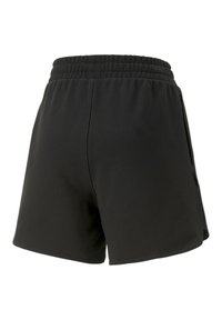 Sorte atletiske shorts med elastisk midje, jevn tekstur og sidelommer. Enkelt design uten synlige mønstre eller detaljer.