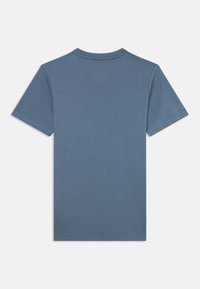 Short-sleeve blue t-shirt made from soft fabric, featuring a crew neckline and a simple, solid color design without graphics or patterns.
