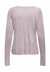 Lichtroze, langslavensweater met een ronde halslijn, geribbelde zoom en zijsplitten. Zacht van textuur met een eenvoudige breistructuur. Geen zichtbare logo's.
