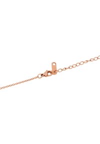 Rose gold chain necklace clasp with adjustable oval links and a lobster claw fastener on a white background.