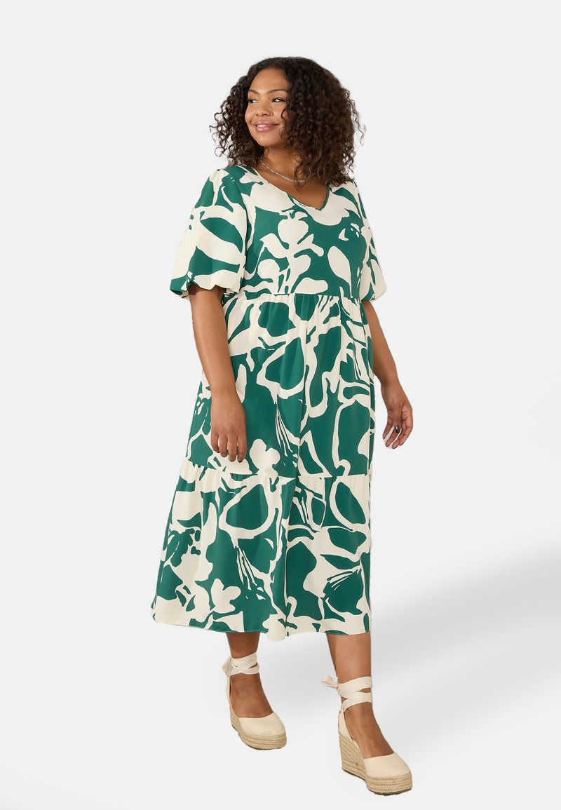 Live Unlimited London FLORAL TIERED MIDI Denní šaty green/zelená