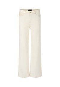 Weit geschnittene Jeans aus weichem, cremefarbenem Baumwollstoff. Mit Fronttaschen, einem Reißverschluss und dekorativen Nähten auf den Gesäßtaschen.