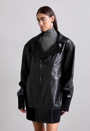 OVERSIZED MOTO JACKET ABOVE THE KNEE - Faux leather jacket - black