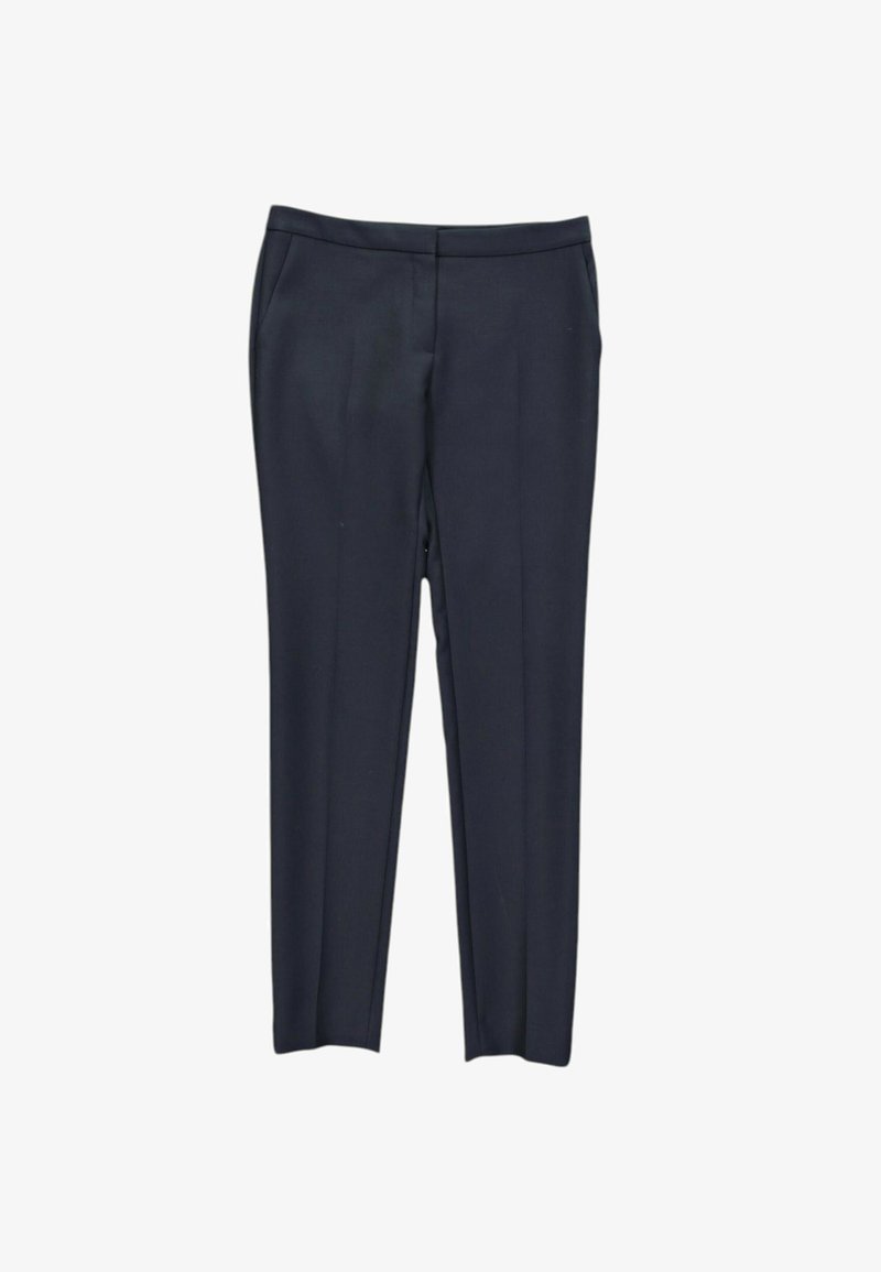 Pantalon formel bleu marine foncé, ajusté, avec pli devant et poches latérales, présenté à plat sur un fond blanc.