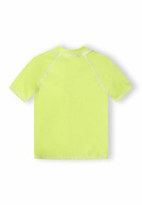 Krátky rukáv rash guard v jasne žltej farbe s reflektujúcimi akcentmi, hladká textúra a okrúhly výstrih. Z pohľadu zozadu ukazuje čistý dizajn.