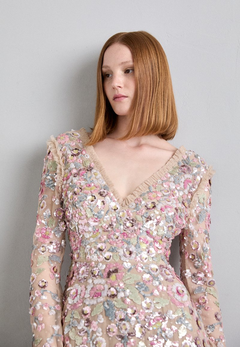 strapless open back dress Ysandre Rose-Pink 3D Petal Tulle Maxi Dress main image 1