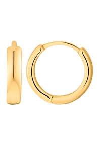 Boucles d'oreilles en or avec un design lisse et arrondi, finition brillante. Comprend une charnière discrète pour un port et un retrait faciles.