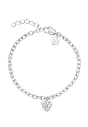Zilveren armband met verstelbare sluiting en een hartvormige hanger bezet met heldere kristallen.