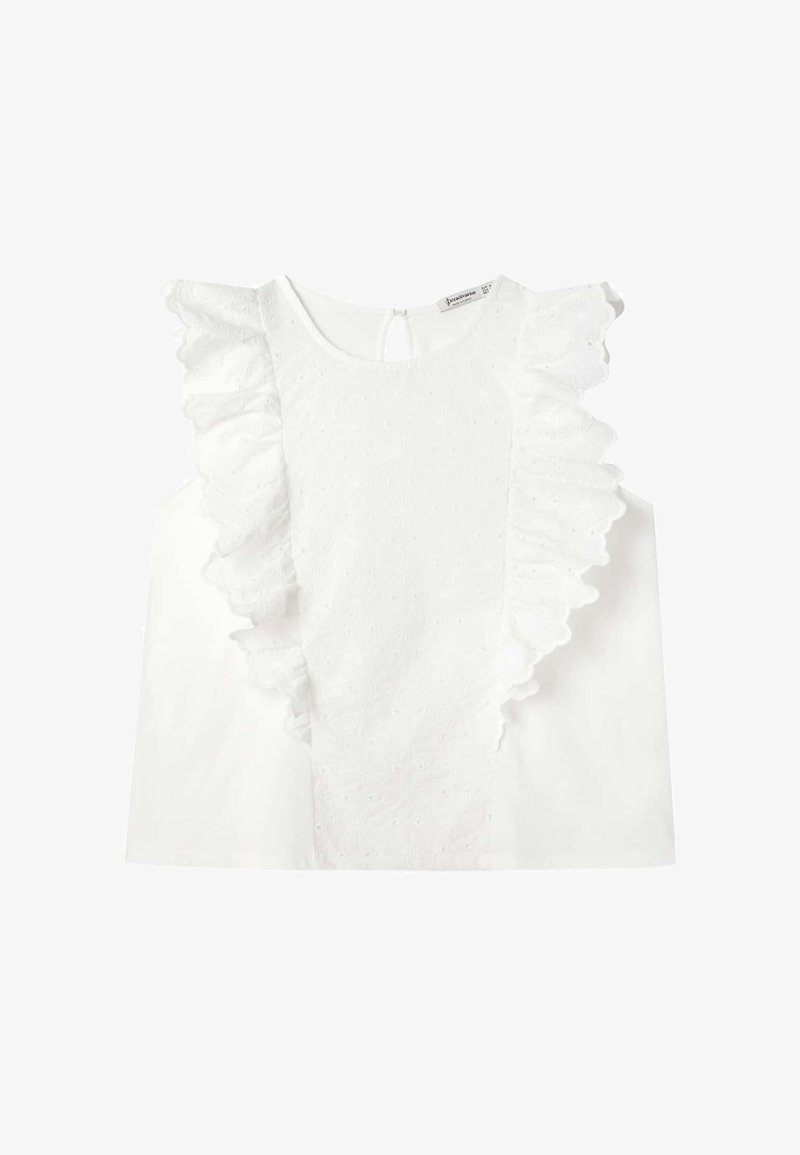 Stradivarius Mit Schweizer Stickerei Und Volant Bluse White Weiss Zalando At