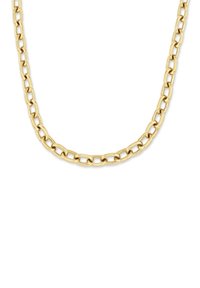 Guldfarvet metalhalskæde med ovale led, med en poleret finish og en glat tekstur. Ideel til at blive båret lag-på-lag eller alene.