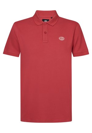 Rood katoenen poloshirt met een kraag, twee knopen en een klein logopatch op de linker borst. Glad materiaal en korte mouwen.