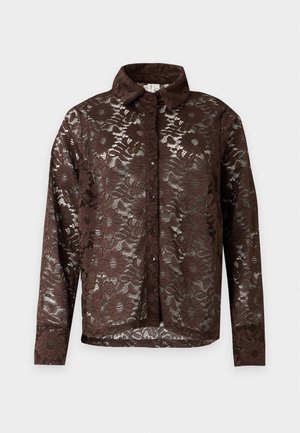 ONLY Carmakoma, CARZION L/S LACE SHIRT JRS - Риза - coffee bean detail:lace