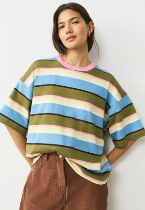 RELAXED BOXY ELBOW LENGTH CREW NECK - T-shirt basic - blue green yellow pink striped