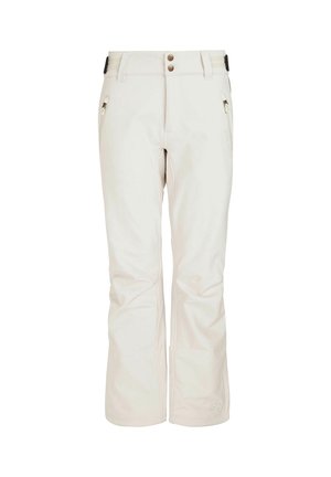 Pantaloni da sci bianchi con vestibilità a gamba dritta, dotati di due tasche anteriori con zip, chiusura con bottone e un sottile dettagli del logo vicino all'orlo.