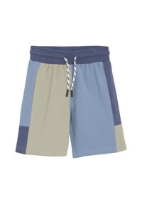 Färgad shorts med en blandning av gröna, blå och marinblå paneler. Elastisk midja med snörning och sidofickor. Mjuk, elastisk konstruktion.