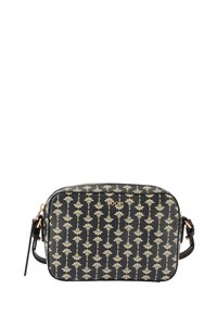 Borsa a tracolla nera con motivo floreale crema. La borsa è realizzata in materiale testurizzato con un accento del logo dorato e chiusura con zip.