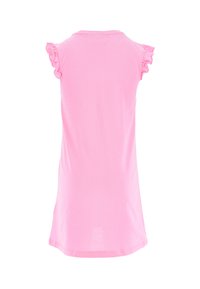 T-shirt in cotone rosa con maniche corte a volant, scollatura rotonda e orlo dritto. Tessuto morbido, leggero.