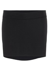Svart skaterkjol, tillverkad av ett mjukt, stretchigt tyg. Har ett brett midjeband, subtilt rundad nederkant och inga synliga knäppningar.