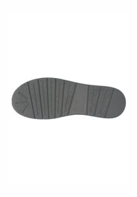 Black rubber shoe sole with textured grip patterns, including horizontal and vertical ridges, and a smooth toe area.