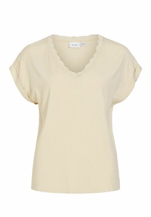 VILA, SHORT SLEEVED TOP VIGENIA V-NECK - Μπλουζάκι με στάμπα - birch