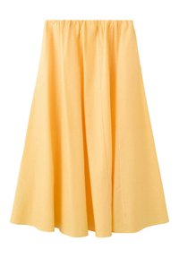Jupe jaune clair longueur genou avec taille élastique et un design fluide plissé.