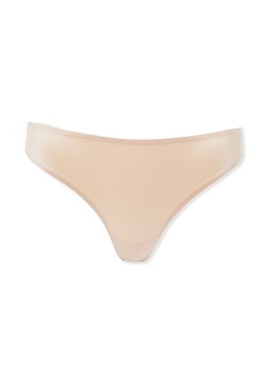 Nackter Damen-Thong, hergestellt aus leichtem, glattem Stoff mit minimalistischer Gestaltung, verfügt über einen tief sitzenden Bund und eine nahtlose Verarbeitung.