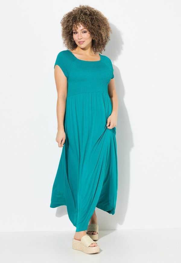 GESMOKTE  CARRÉHALS - Strickkleid - petrol