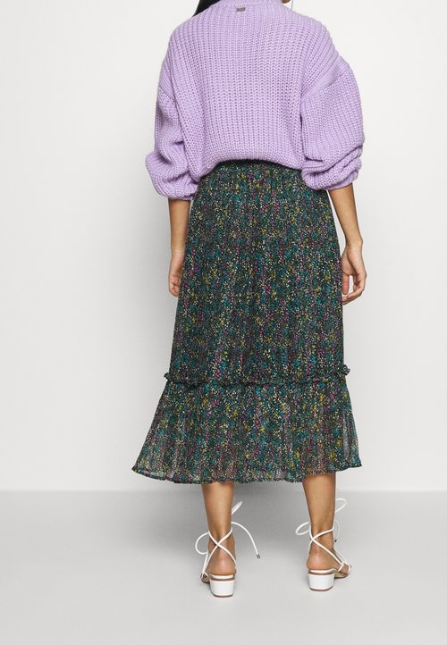 Jupe Midi Topshop Noire Fleurie Taille 8, Viscose Ligne A - Occasion Parfait état