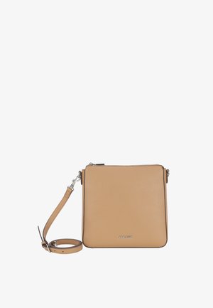 Torbica čez ramo iz usnja z reliefno teksturo, z odstranljivim trakom ter srebrno zadrgo in logotipom blagovne znamke na sprednji strani.