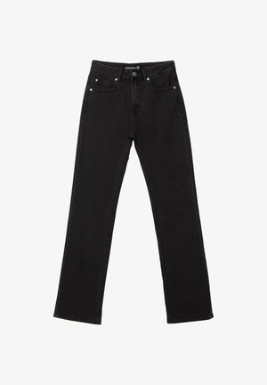 Schwarze Jeans aus Denim im geraden Schnitt, mit fünf Taschen und dezenten Kupferriegel-Akzenten. Hergestellt aus robustem Baumwollstoff.
