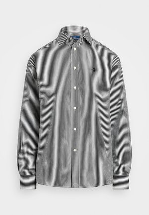 RELAXED FIT STRIPED COTTON SHIRT - Paitapusero - black/white