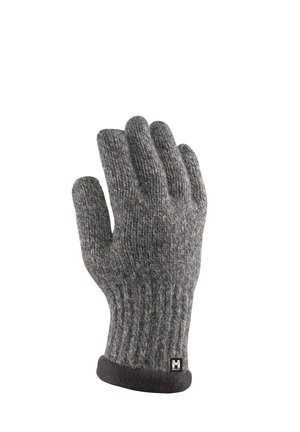 Gant d'hiver tricoté gris avec poignet côtelé et bordure noire, avec un petit logo de la marque Millet sur le poignet.