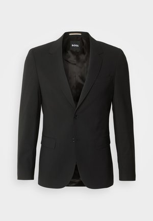 Blazer nero su misura con design a un bottone, due bottoni, rever a punta e due tasche frontali. Fodera interna liscia e dettagli minimali.