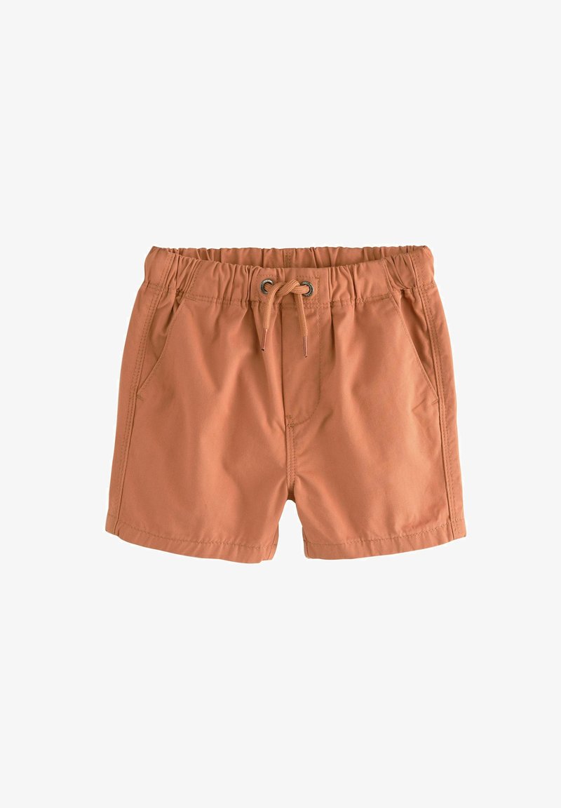Orange Badehosen mit elastischem Bund, Kordelzug und zwei Seitentaschen. Hergestellt aus einem leichten, glatten Material.