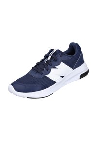Zapatillas deportivas de la Marina con parte superior de malla, logo y detalles en blanco, suela acolchada y cierre de cordones para un ajuste seguro.