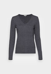 Šedý dlouhý rukáv top s výstřihem do V vyrobený z texturované pleteniny. Má přiléhavý střih s jemným vzorem a šitými lemy.