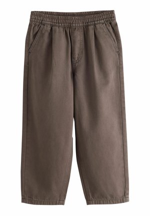Braune locker sitzende Hose mit elastischem Bund und zwei Seitentaschen, aus weichem, robustem Stoff.