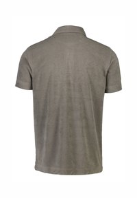 Grijze polo met korte mouwen en een klassieke kraag, gemaakt van zachte stof, met een gladde textuur en een eenvoudig ontwerp.