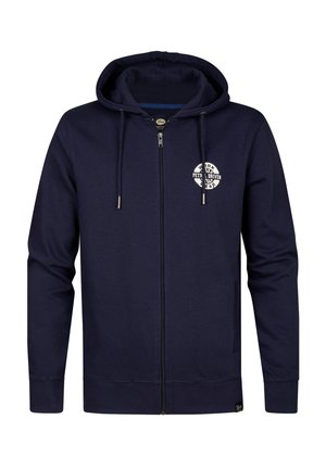 Laivastonsininen vetoketjuhuppari, joka on valmistettu puuvillasekoitteesta. Ominaisuuksiin kuuluu kengurupocket, nyörikiinnitteinen huppu ja valkoinen pyöreä logo rintataskussa.