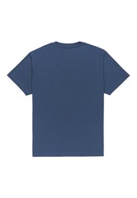 Navy blue short-sleeve t-shirt made of cotton with a crew neck, featuring a smooth texture and a simple, unadorned design.