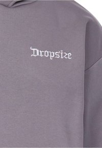 Gray sweatshirt with white embroidered "Dropsize" text. Features a soft texture and a simple, unadorned design.