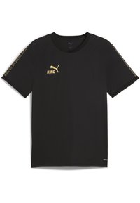 Sort kortærmet t-shirt lavet af syntetisk materiale. Har guld "KING" tekst og logo. Accentueret med et mønsterdesign på ærmerne.