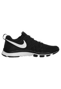 Scarpa da corsa nera con tomaia in mesh, chiusura con lacci e logo Swoosh bianco. Presenta una suola testurizzata e un design leggero, ideale per la corsa.
