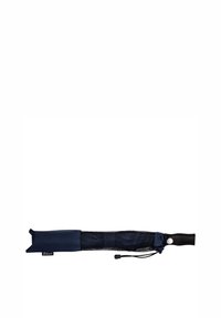 Ombrello blu navy dal design elegante, con un pannello in rete, manico gommoso e chiusura a cordoncino per una facile conservazione.