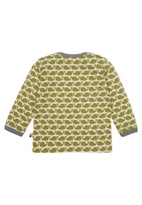 Groene longsleeve shirt met witte walvispatronen, met een grijze ronde hals en mouwmanchetten. Gemaakt van zachte, gestructureerde stof.