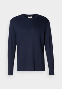 Navy blue long-sleeve T-shirt made of soft cotton. Features a round neckline and small logo on the chest. Smooth texture, classic fit.