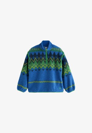 Next, REGULAR FIT - FUNNEL NECK QUARTER ZIP BORG FLEECE - Felpa in pile - blue green fairisle